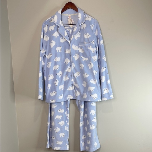 Joe Fresh NWT Fleece Polar Bear Print 2 pc Pajamas Baby Blue White Button Up XL - Picture 2 of 11